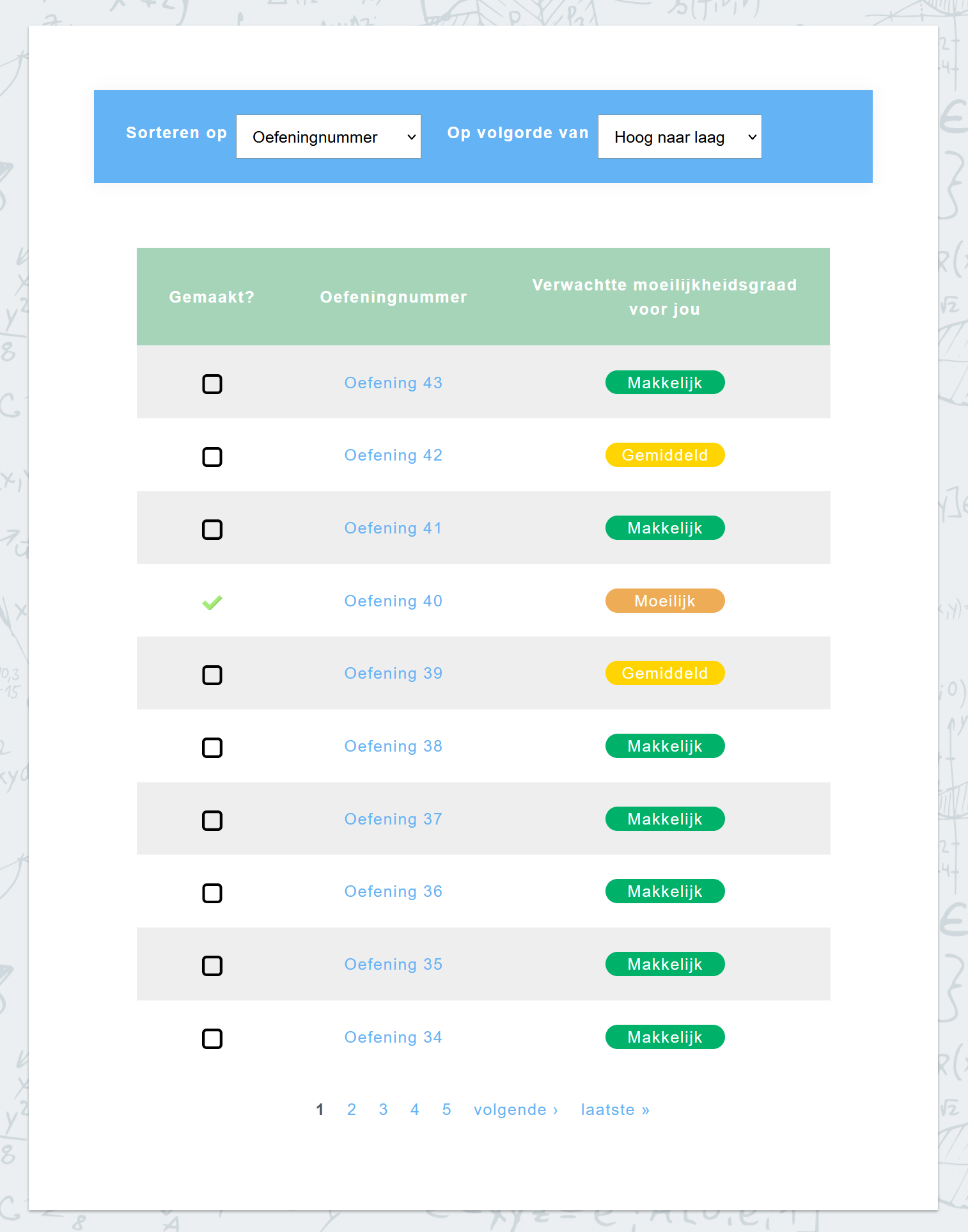 Exercises on a specific topic with indicated difficulty levels