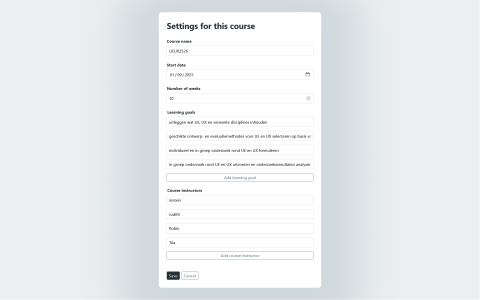 Course settings page